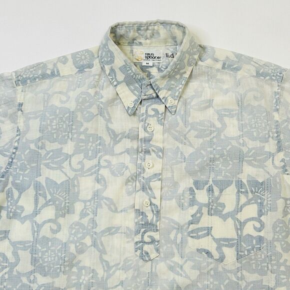Reyn Spooner 1/4 Button Up Aloha Shirt Mens Size Medium Blue Floral Hawaiian - Picture 5 of 12